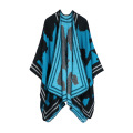 Color Block Wrap Shawl Reversible Design Long Cardigan Boho Sweater Women's Warm fashion knitted Cape